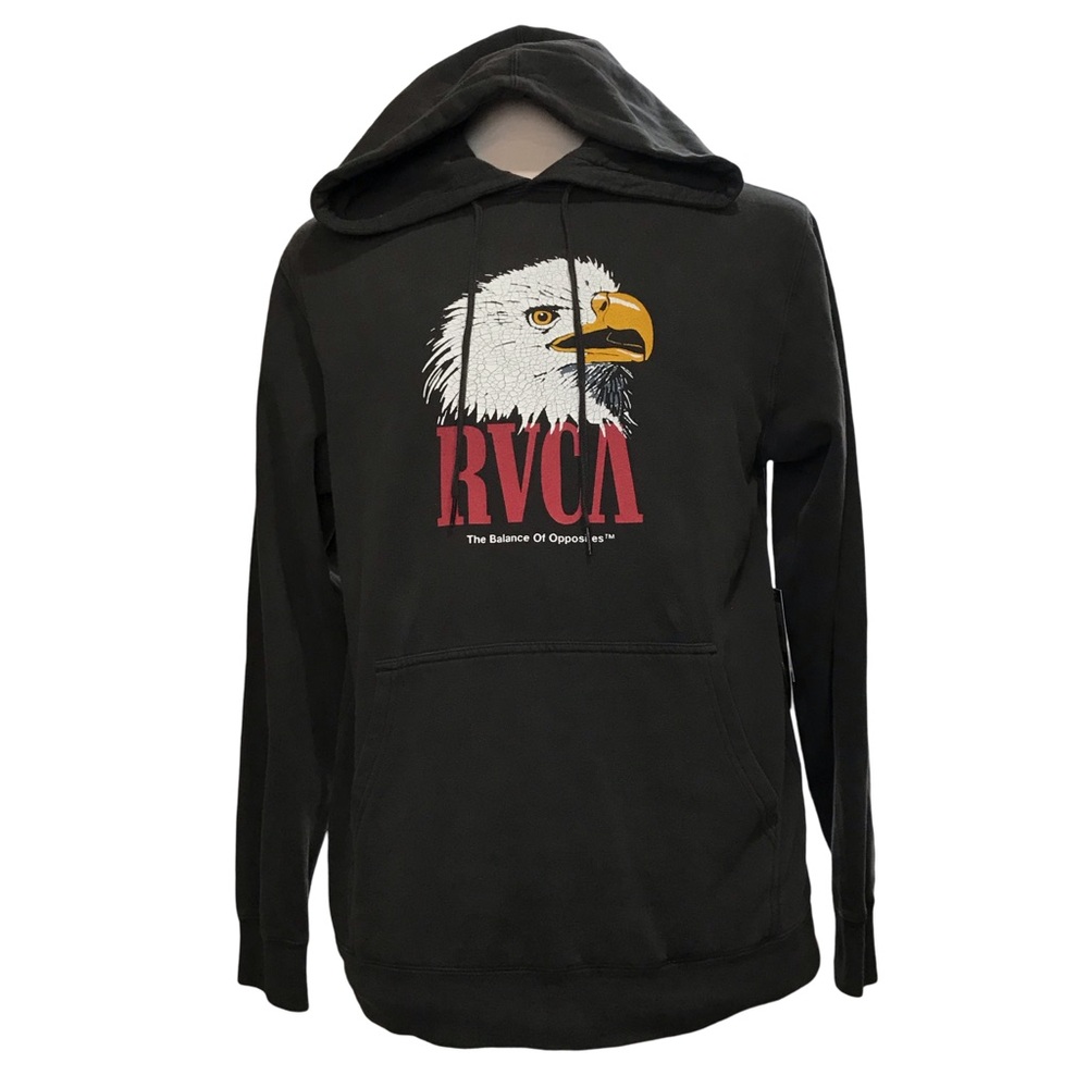 RVCA Pullover Hoodie Men’s Size M Color Black Long Sleeve’s Kangaroo Pocket